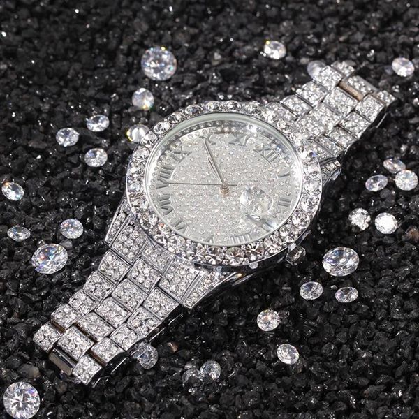 

mens watch full diamond iced out watch new fashion hip hop punk gold silver watch2907, Slivery;brown
