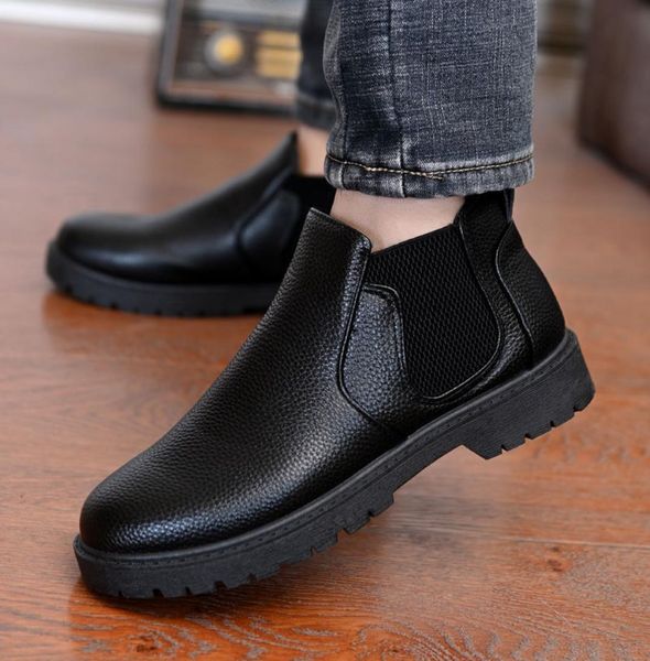 

but mens casual chelsea boots solid rubber mens flat ankle boots round toe men039s casual boots8182274, Black