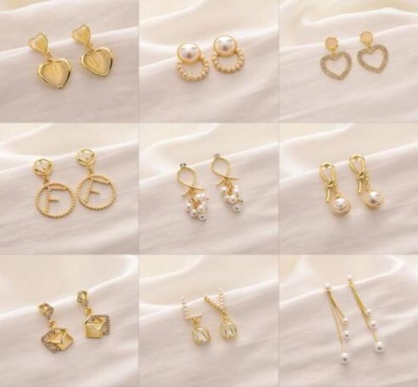 

stud earrings jewelry mixed send lots 18k gold plated 925 sier simple luxury brand designer letters geometric famous women crystal6772458, Golden;silver