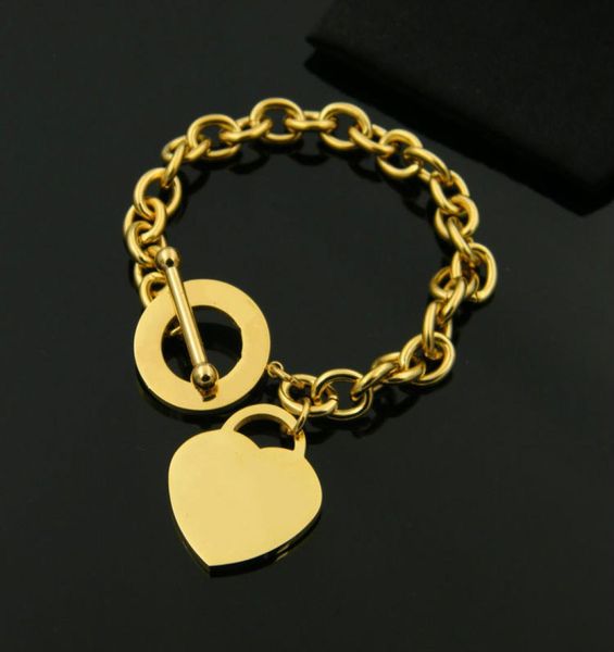 

new titanium steel couple jewelry heart circle ot buckle thick bracelet new york classic fashion 18k rose gold heart bracelet9617294, Black