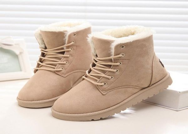 

2021 women winter snow boots warm flat plus size platform lace up ladies womens shoes new flock fur suede ankle boots 35435192563, Black