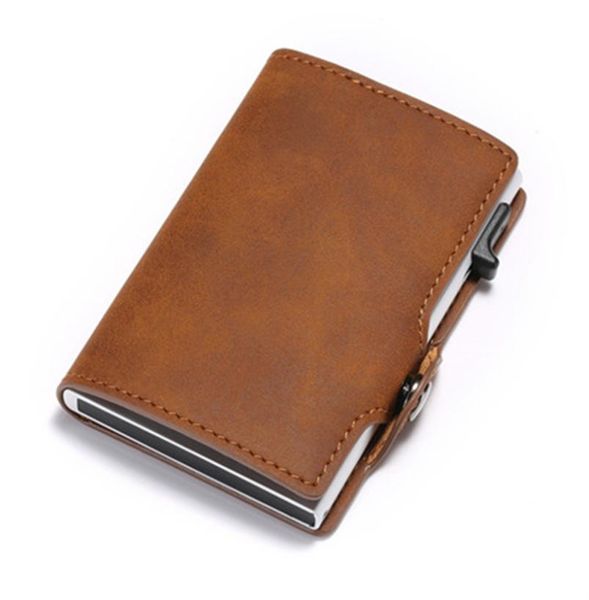 

bisi goro single box card holder pu leather card wallet new men rfid blocking aluminum smart multifunction slim wallet card case6542261, Red;black
