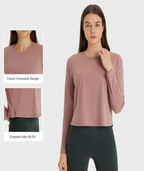 

05 cotton yoga shirts cropped sweatshirts side slit fit long sleeve shirts elastic fitness sports stretchy skinfriendly t5751878