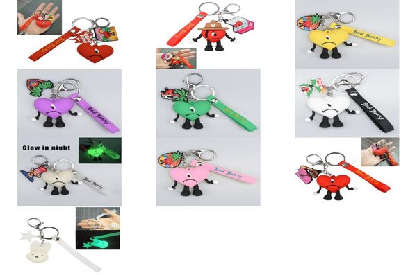 

directly china factory whole glow in dark custom logo soft plastic eco pvc custom red heart bad bunny keychain for 20226714227, White;pink