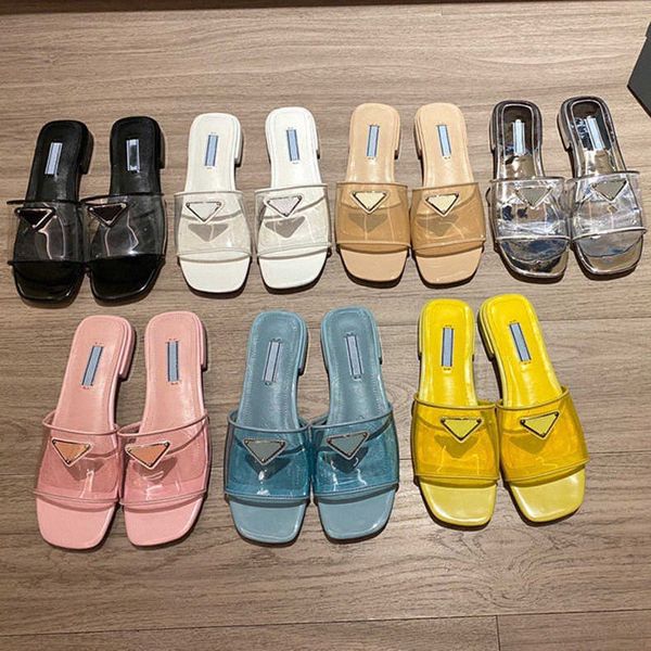 

triangle label jelly slippers rubber bottom designer ladies transparent shoe cover versatile fashion lazy square toe flat sandals loafers fl, Black