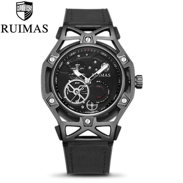

ruimas fashion black mens dress designer luxury military luminous watches leather classic wrist watch for men258v, Slivery;brown