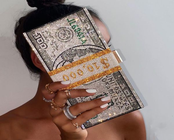 

new fashion hundred dollar bill jelly bag bling rhinestone money purse and handbags luxury crystal headband clutch bags4646865, Red;black