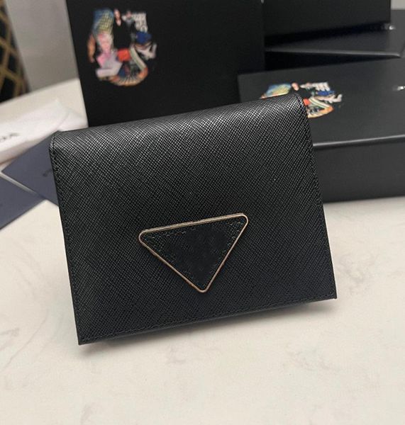 

vintage ladies bag short wallet leather fashion designer triangle logo multifunctional card holder mini clutch4800904, Brown;gray