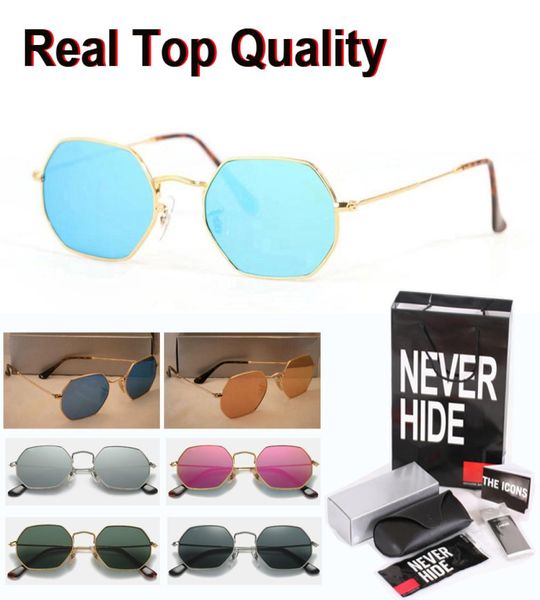 

sunglasses men women metal frame uv400 glass lenses octagonal sun glasses with original box packages accessories e8390781, White;black
