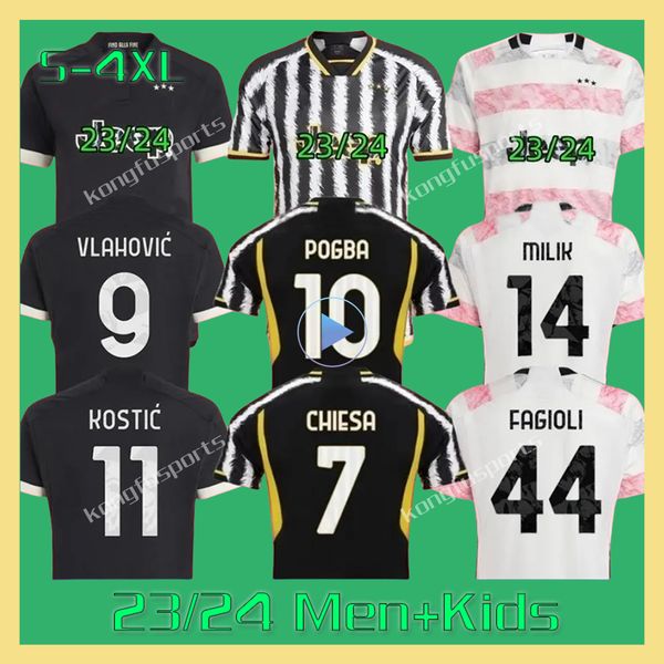 

s-xxxl 4xl home fans player version soccer jersey juventu 23 24 kit men kids unifor jersey di maria vlahovic kean pogba chiesa mckennie loca, Black;yellow