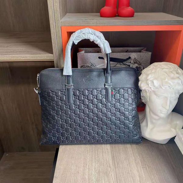 

bag men's high end briefcase business casual hand leather black luxury zipper stripe263u