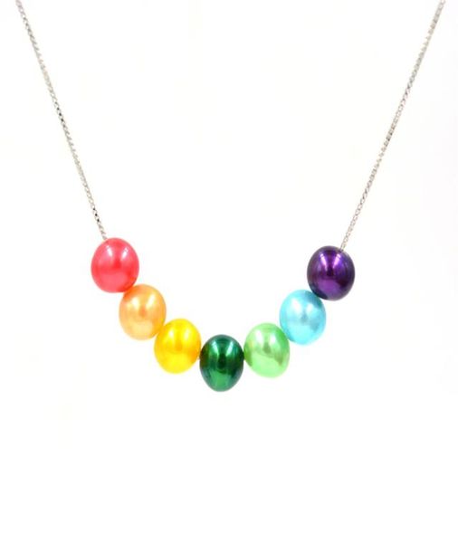 

fashion rainbow sterling silver necklace include 7 pieces good quality round pearls size 67mm fashion women valentine039s day 5007057