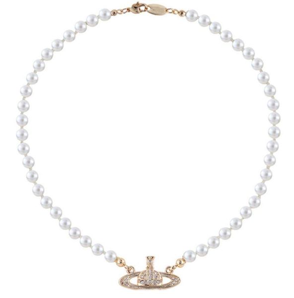 

designer necklace classic fashion pendant jewelry gold silver rose collar chain couple party holiday gift saturn pearl chain1594470