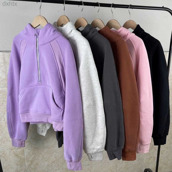 

lulus yoga sweatshirt half zip scuba hoody hoodies outdoor leisure lu sweatshirts gym clothes women workout fitness thick, Black