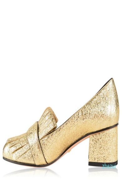 

designer tassels round toe chunky heels woman shoes metal buckle leather fashion women high heel shoes multiple colors lady pumps3609974, Black