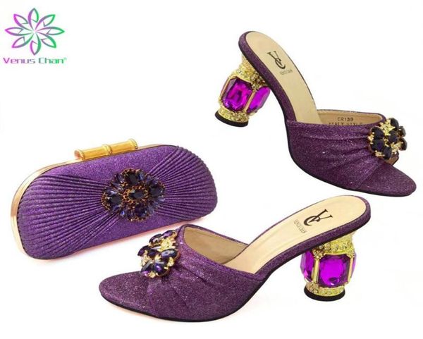 

dress shoes mature style african women matching bag set in deep purple color pointed toe comfortable heels for garden party237o1438161, Black