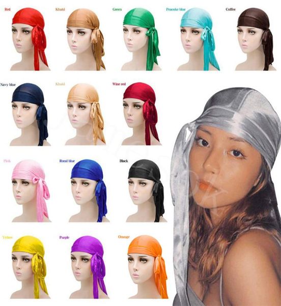 

fashion men women silky pirate hat satin durag bandana turban wigs solid color headwear headband pigtail hip hop cap beanie db2802971913, Blue;gray