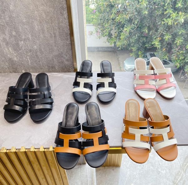 

shoes for women slipper new genuine leather mixed color sandals summer outside med heels luxury designer female shoes2456105, Black