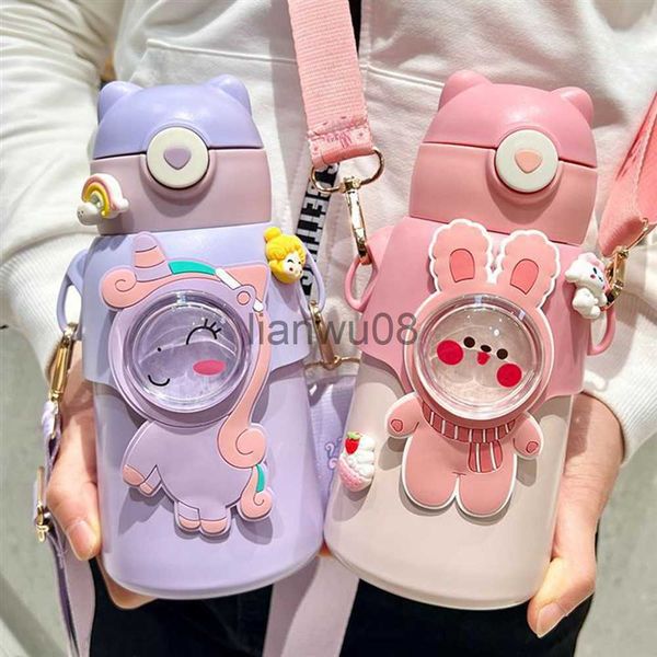 

cups dishes utensils 500ml cartoon children thermal bottle with straw boy girl thermos leakproof kawaii water bottle for children school tra