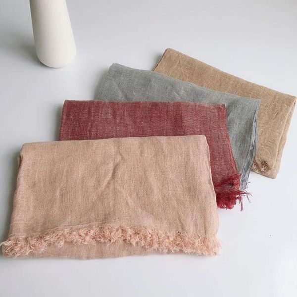 

japanese pure flax thin color scarf spring and autumn style mens womens shawl shade long dual use, Blue;gray