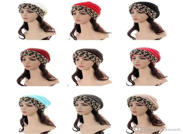 

fashion women winter hats leopard patchwork knit beanie sports ski warm skull caps woolen knitted beanies dc3952083719, Blue;gray