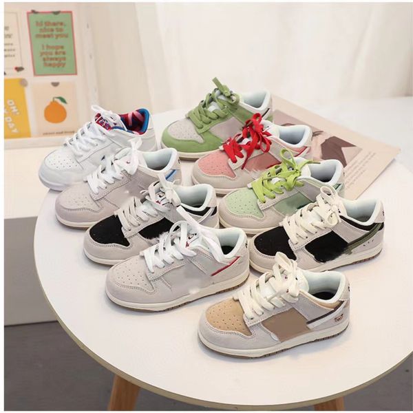 

2023 new toddler shoe double hook splice flat bottom fashion anti slip durable low casual board shoes boys girls skateboarding running sport