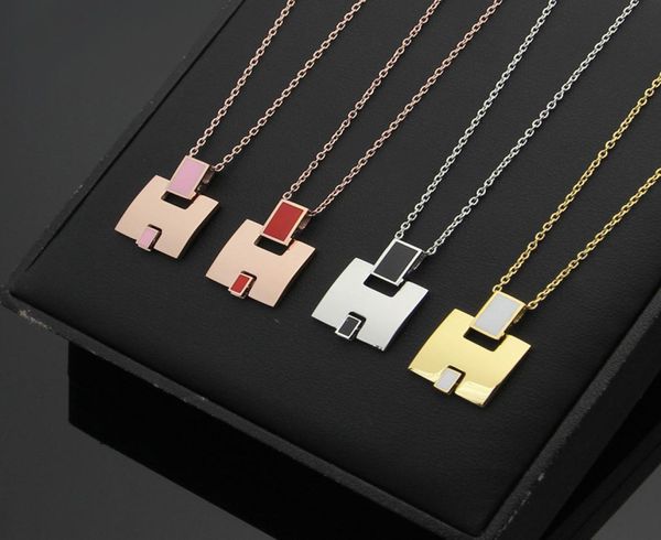 

new arrival fashion lady titanium steel five color enamel h letter engagement 18k plated gold necklace 3 color7664878, Silver