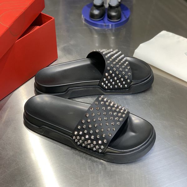

mens studs pool slippers spikes flatform slide sandal spike flip flops slides thick sole slipper platform mules summer beach home casual fas, Black