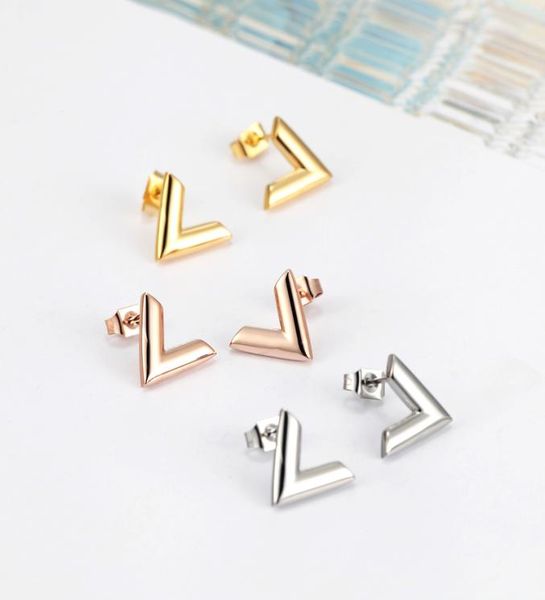 

titanium steel letter v earrings stud for women men couples earing brief jewelry accessories1901987, Golden;silver