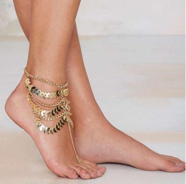 

anklets for women fashion vintage exaggerated gold plated multilayer leaves tassel chains alloy foot jewelry whole drop shipp3262212, Red;blue