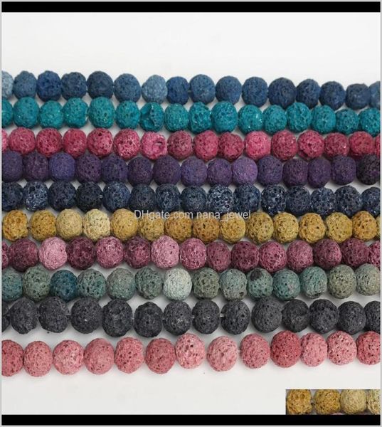 

drop delivery 2021 multi color lava 8mm natural volcanic rock round loose beads diy jewelry bracelet making volcano stone bead ovg2699615, Black