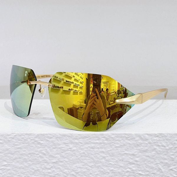 

womens designer rimless runway sunglasses spra56 ultra-light metal frame gold lenses distinct curvature on the side design uv400 size 71-14-, White;black