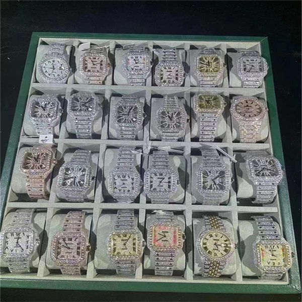 

luxury mens watches moissanite mosang stone diamond watch movement watches for men montre de luxe wristwatch mechanical automa267c, Slivery;brown