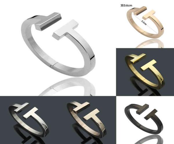 

luxury fashion women bangle stainls open cuffs thick wide band double t bangl bracelet mens jewlery sier rose gold black pulsera m3778986