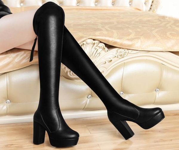 

centenary waterproof table knee boots thick with high heels after the zipper female boots2063624, Black