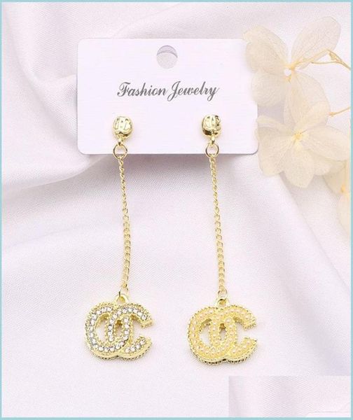 

stud 14k gold plated long earrings luxury brand designers letters stud geometric famous women double letter crystal rhin sunglasse4218684, Golden;silver