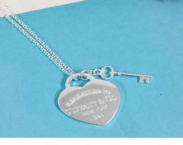 

2018 luxurious style s925 sterling silver and brand name pendant necklace with heart and key shpae for women wedding gift jewelry 6672475