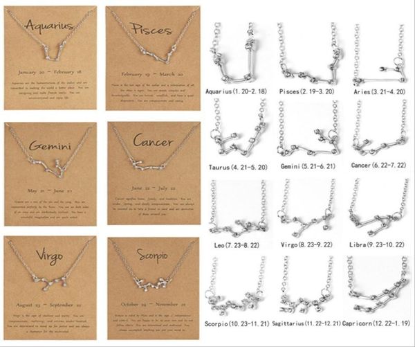 

12 constellation pendant necklace zodiac necklace with card pendant necklace charm message card birthday gift for women girl3088112, Silver