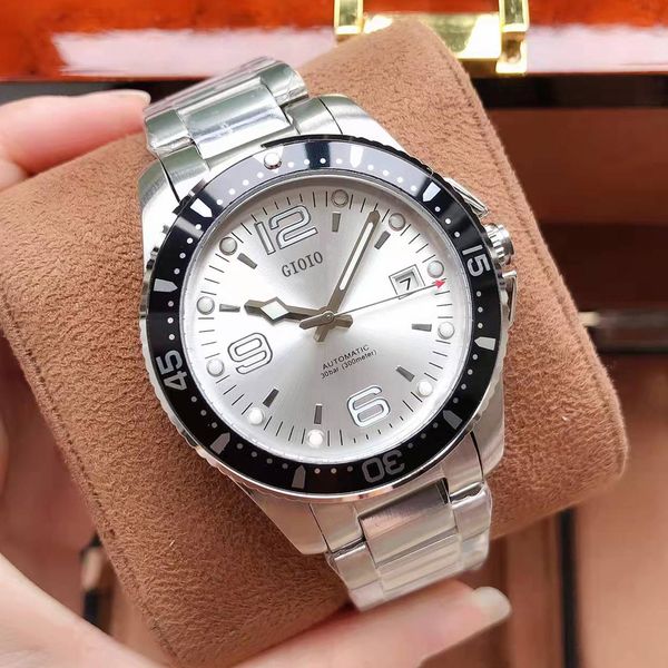 

42mm mens watch automatic mechanical sapphire 3 color black blue white dial stainless steel strap case, Slivery;brown