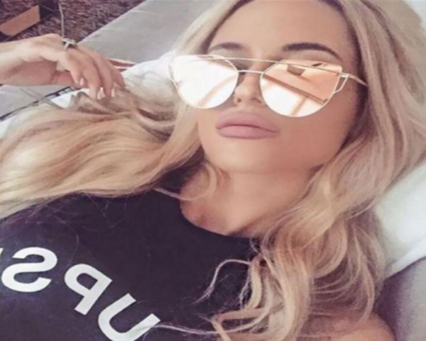 

2018 cat eye vintage brand designer rose gold mirror uv400 sunglasses for women metal reflective flat lens sun glasses female ocul7418991, White;black