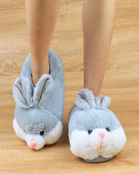 

women cute animal slippers girls rabbit home shoes big size 42 non slip flat with winter slipper short plush tpr sole g09153281068, Black