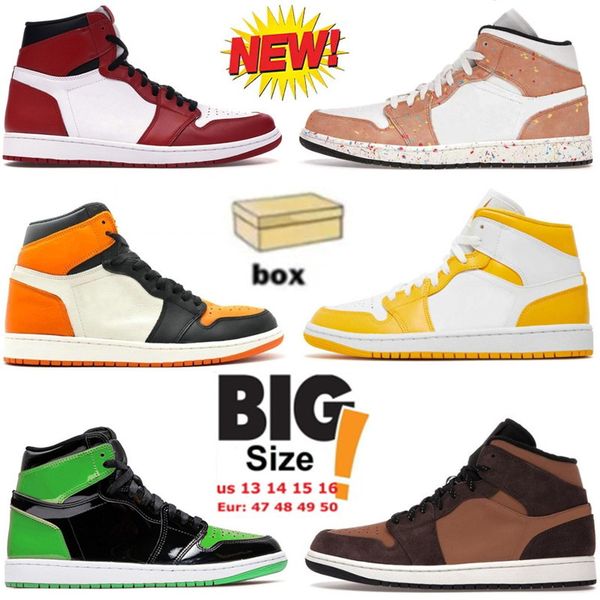 

big size 13 14 basketball shoes 1 high satin bred toe skyline white cement dark mocha shadow unc patent men designer sneakers women footwear