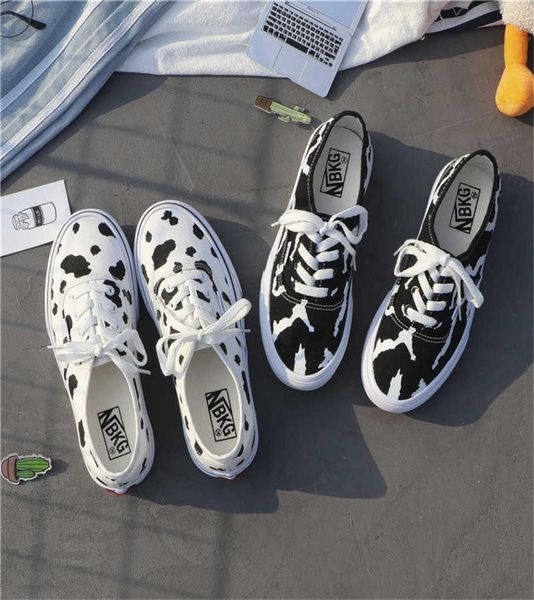 

cow print cute women sneakers black white canvas shoes 2020 new platform flat lace up tennis shoes casual wild zapatos de mujer y06802335