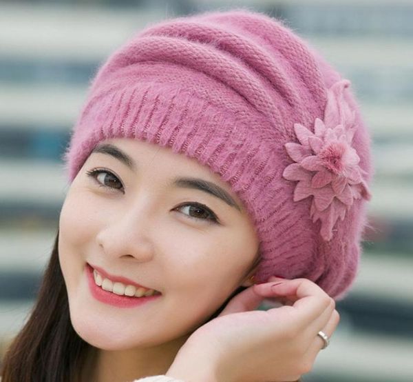 

berets winter fashion womens hat flower knit crochet beanie warm solid color outdoor sports ear protection beret cappello donna7573907, Blue;gray
