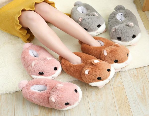 

millffy cute warm hamster slipper pink brown gray home floor soft animal slippers female slipper girls winter warm shoes x10201892514, Black