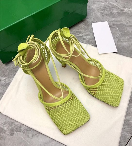 

spring and summer new mesh highheeled shoes with mouth midsole shallow laceup sandals slippers with highend packaging8019480, Black