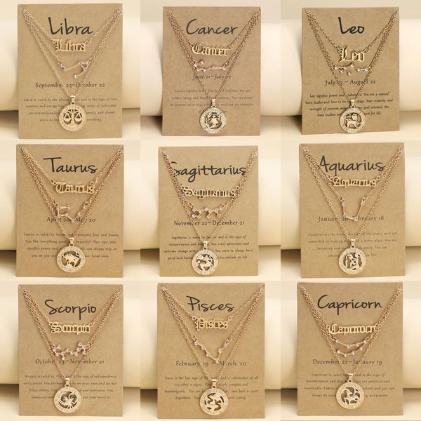 

fashion 12 constellation pendant necklaces for women men vintage constellation name image pendant jewelry gifts 3pcs/set, Silver