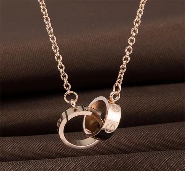 

whole gold plated double rings pendant necklace choker 316l stainless steel two circle rings necklace jewelry for women1601895, Silver