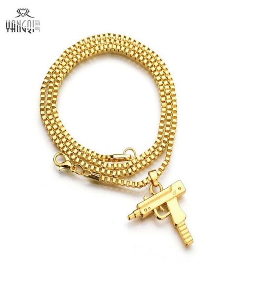 

hip hop jewelry letter gun necklace silver gold color long chain pendant necklaces hiphop for men women gift7921002