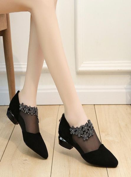 

women039s casual shoes lace pointed thick heel rhinestone breathable sandals embroidered fitness6612775, Black
